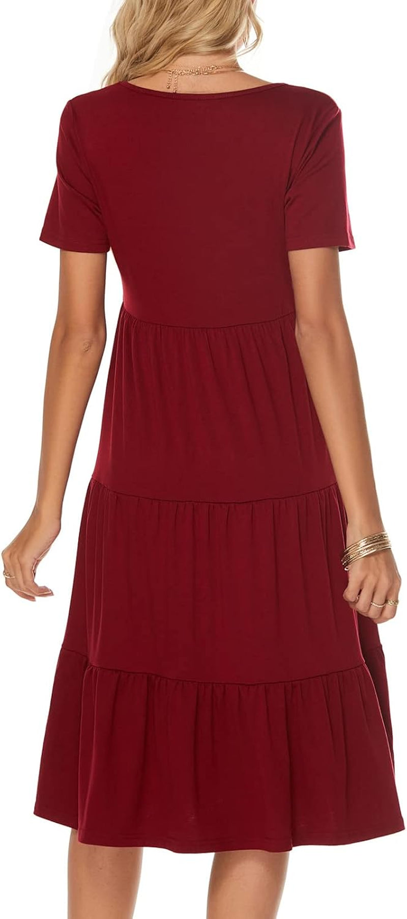 Women'S Casual Summer Tiered Midi Dress 2025 Short Sleeve V-Neck Loose Cotton Ruffle Babydoll Dress Boho Sundress